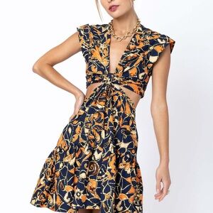 ALC Orange and Blue Lexi Cotton Cutout Dress
